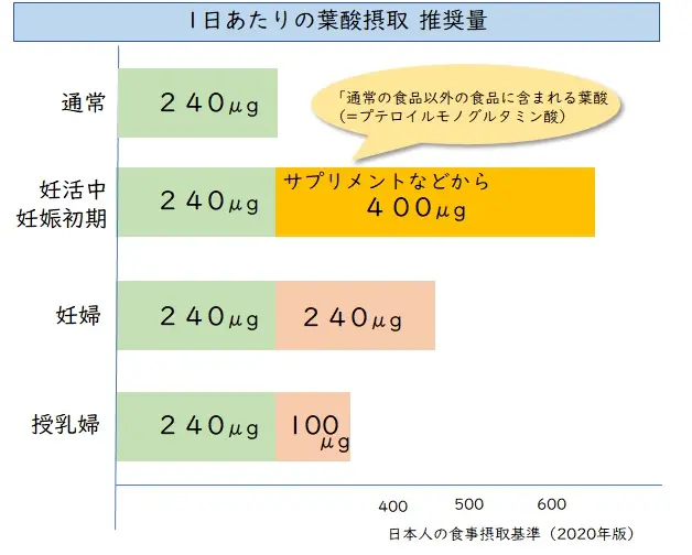 1日あたりの葉酸摂取 推奨量